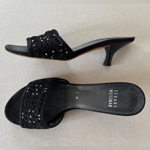 Stuart Weitzman Shoes - Stuart Weitzman kitten heels sandals black suede leather silver studs 5